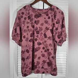 Sonoma Pink Berry Floral Short Sleeve Pullover Crewneck Sweatshirt Sz XL